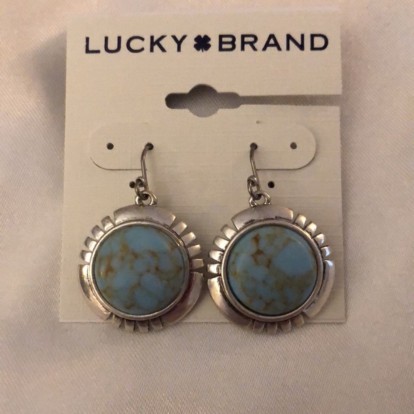 Lucky Brand Silver Tone Coin Drop Earrings Turquoise Accents NWT - Picture 7 of 11